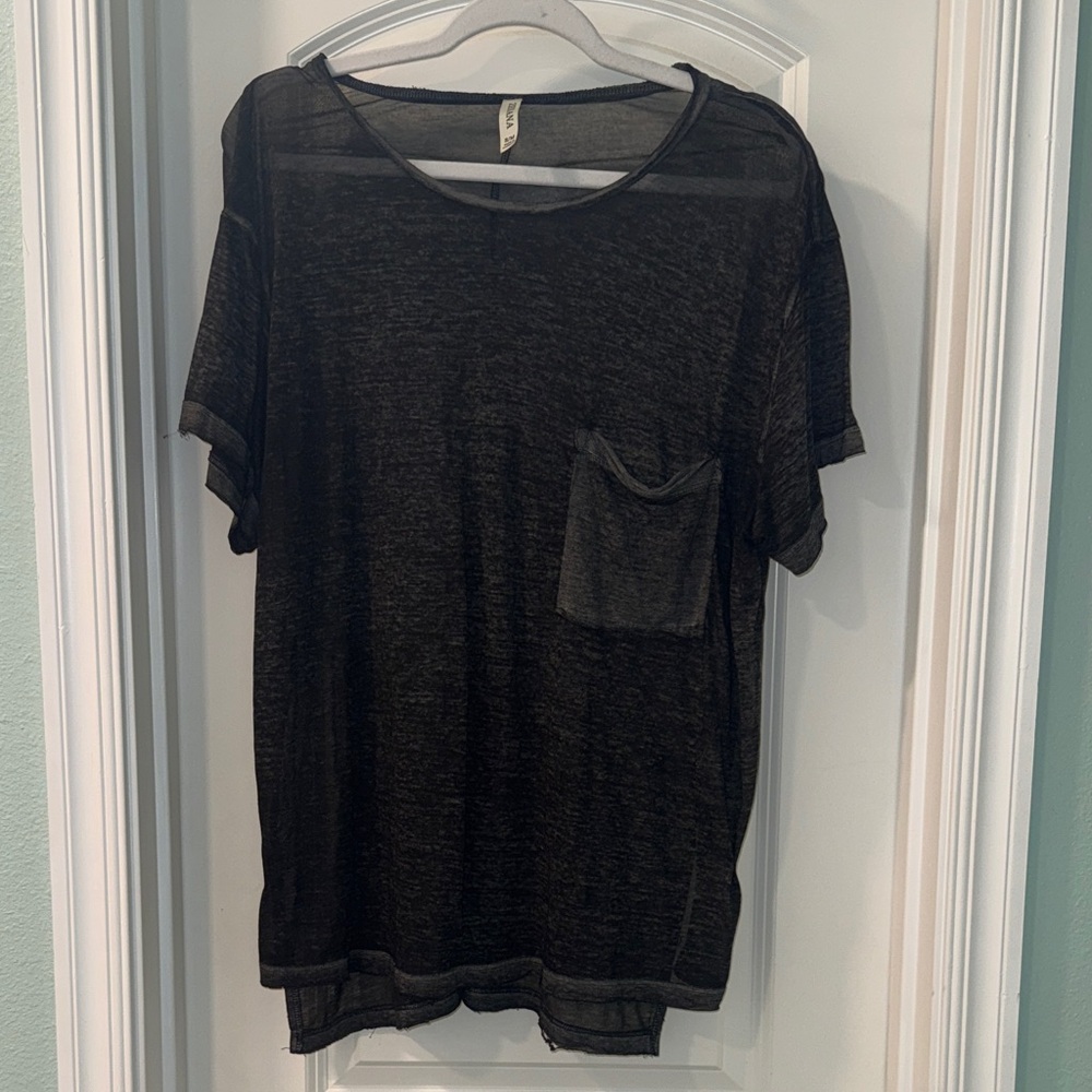 Zenana Black Sheer Short Sleeve Top